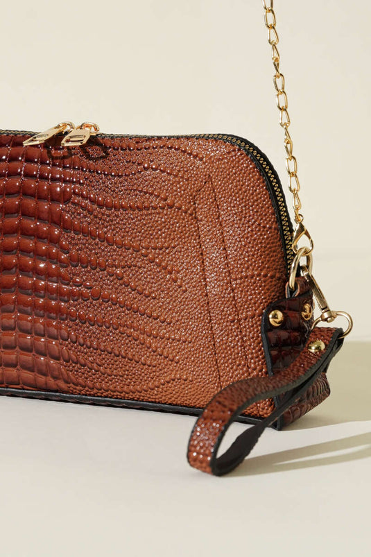 Zippered Chain Strap Bag, Coffee