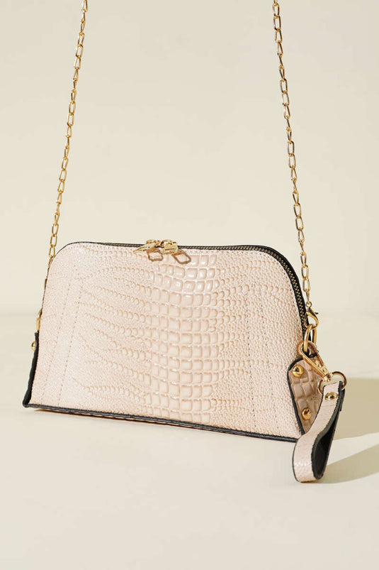 Sac crème à fermeture éclair et bandoulière chaîne