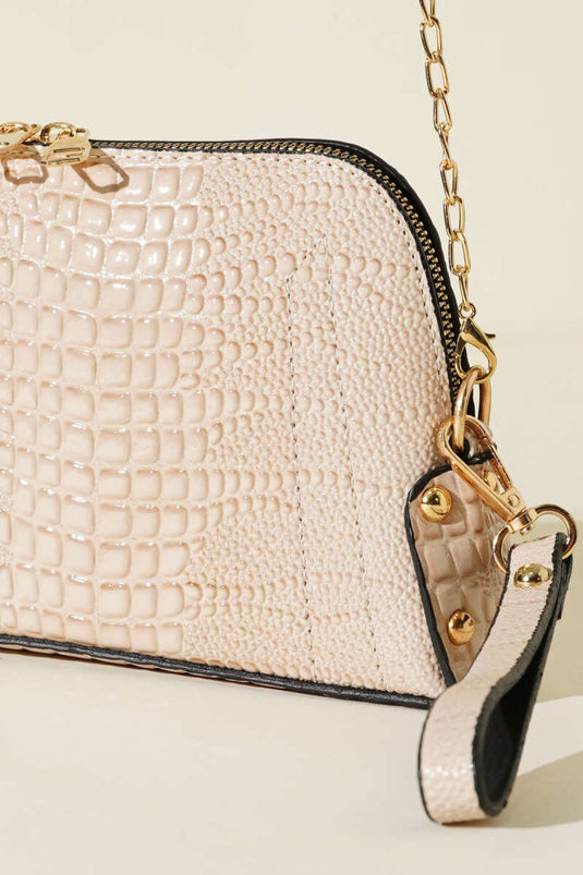 Sac crème à fermeture éclair et bandoulière chaîne