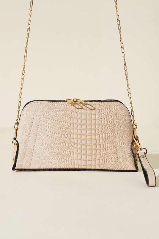 Sac crème à fermeture éclair et bandoulière chaîne