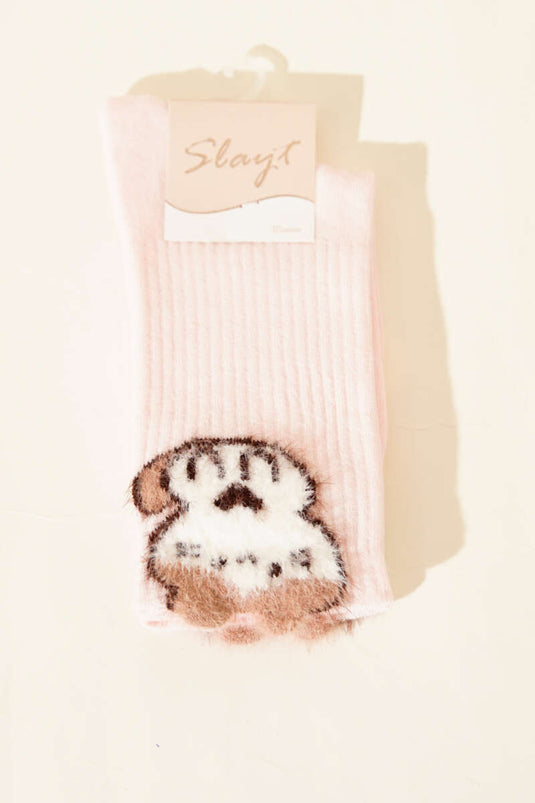 Figürlü Sakallı Kadın Soket Çorap Pembe