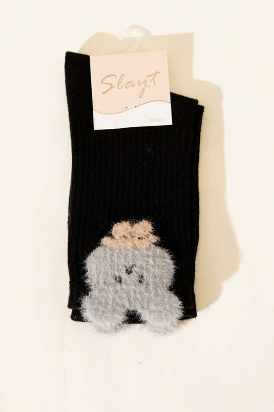 Chaussettes courtes noires pour femme avec motif et barbe