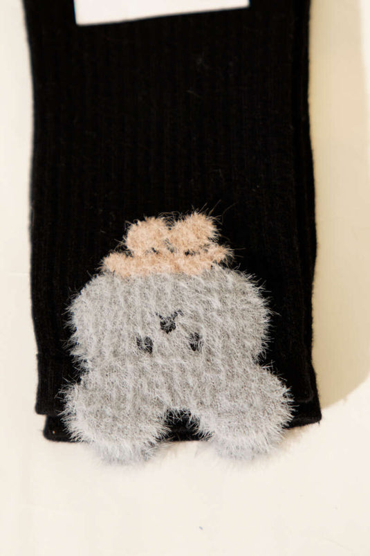 Chaussettes courtes noires pour femme avec motif et barbe