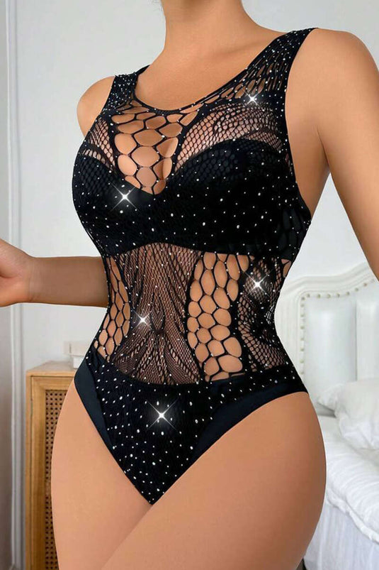Collant corporel fantaisie mini orné de pierres, noir