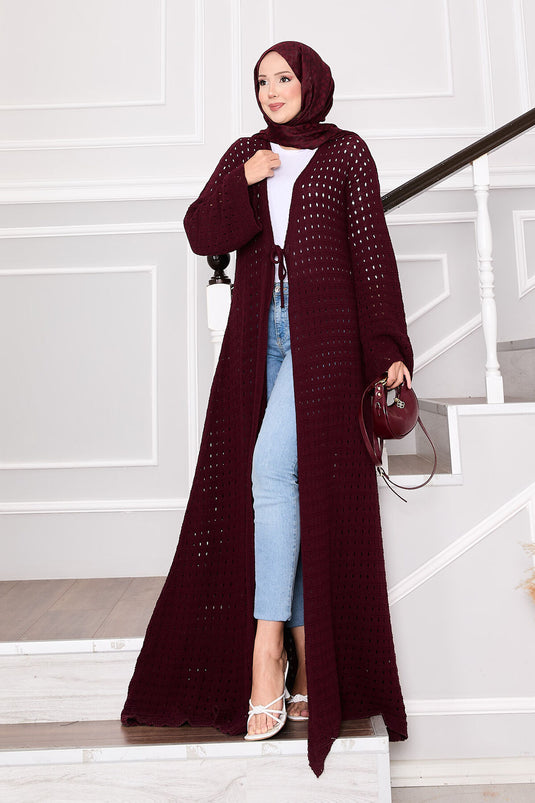 Cardigan en maille avec détails en maille et lien sur le devant Bordeaux