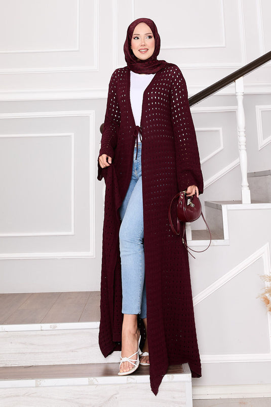 Cardigan en maille avec détails en maille et lien sur le devant Bordeaux