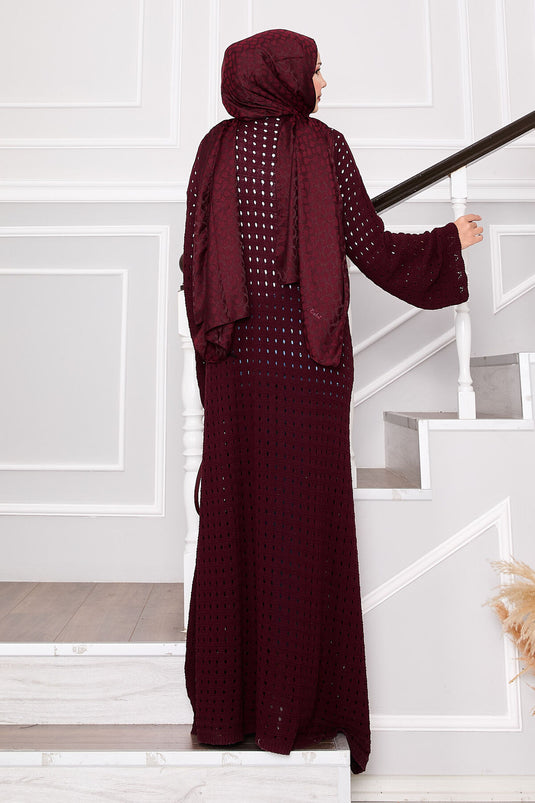 Cardigan en maille avec détails en maille et lien sur le devant Bordeaux