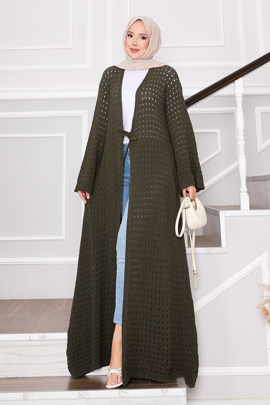 Cardigan en maille avec détails en maille et lien sur le devant, kaki