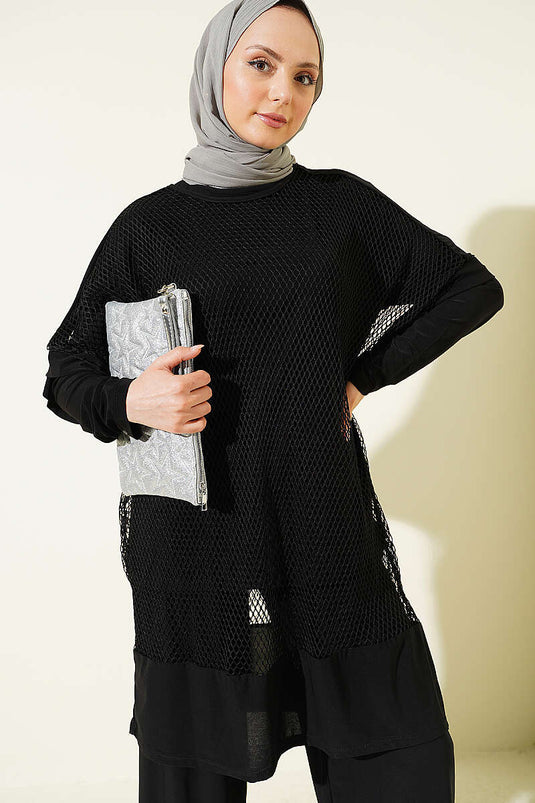 Conjunto triple Sandy con detalles de encaje negro