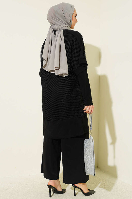 Conjunto triple Sandy con detalles de encaje negro