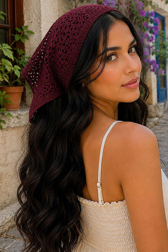 File Örgülü Bağlamalı Bandana Bordo