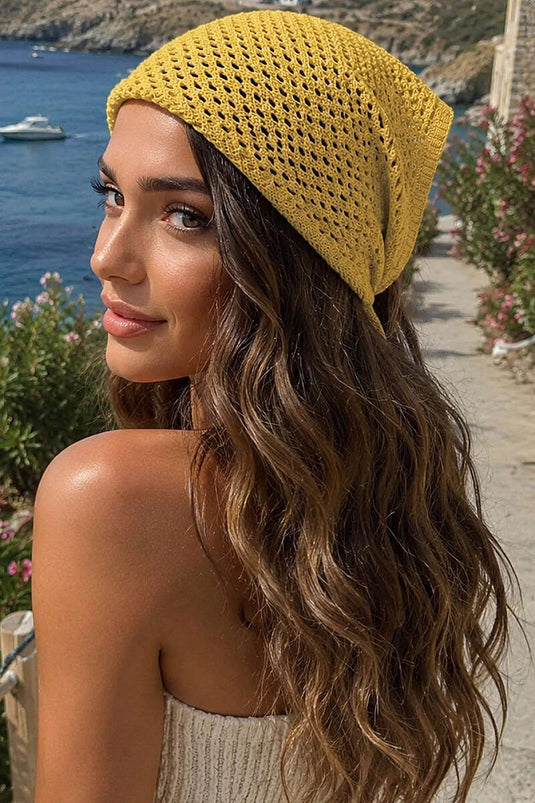 File Örgülü Bağlamalı Bandana Sarı