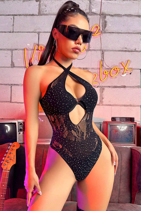 Datei mit Steinbesatz Fantasie-Körperstrumpfhose Schwarz