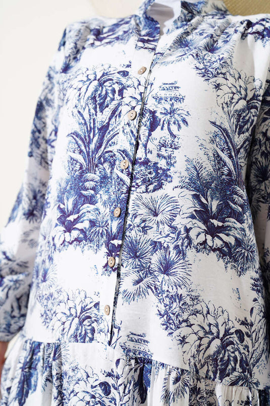 Filli Çiçek Desenli Viskon Elbise Lacivert