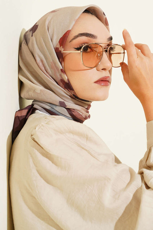 وشاح لينا بنقشة فيوري، لون قهوة