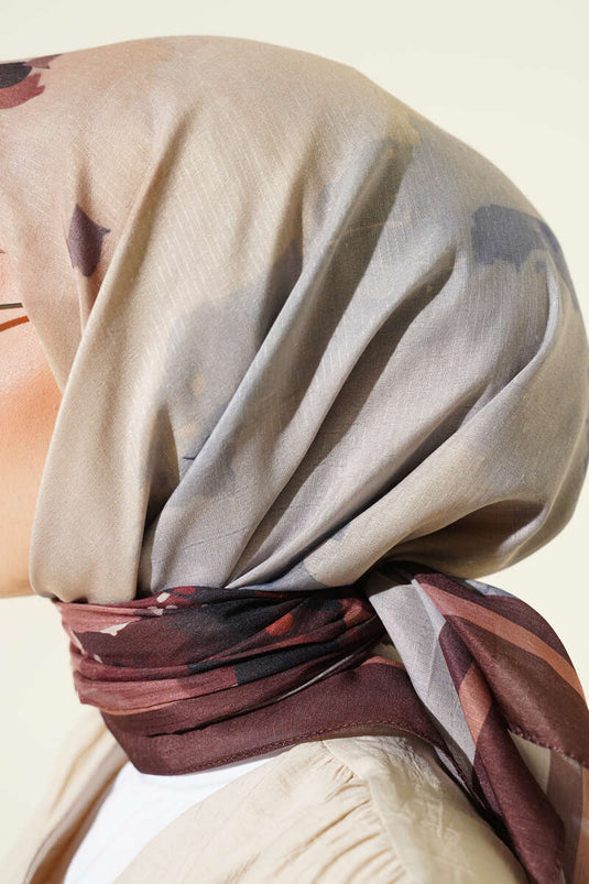 وشاح لينا بنقشة فيوري، لون قهوة