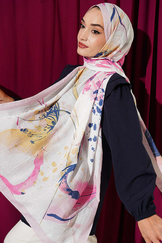 Fırça Darbeli Bambu Kraş Şal Pembe