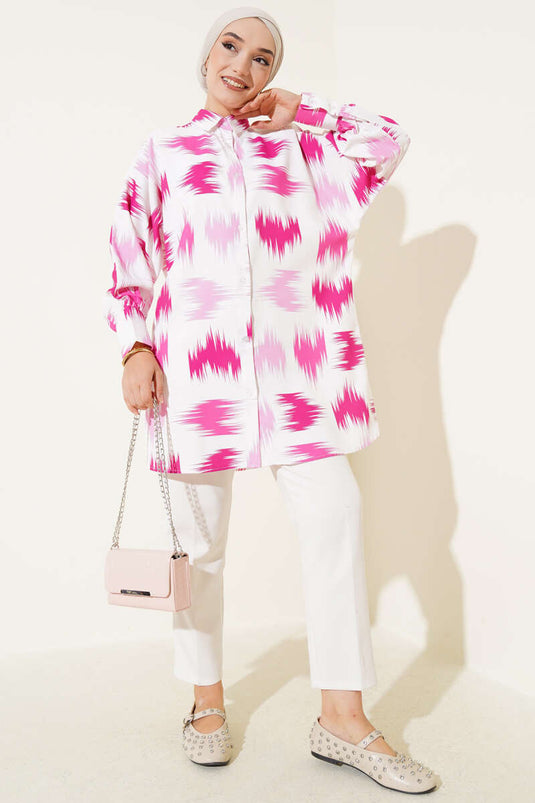 قميص فوشيا منقوش بفرشاة معصم مكشوف