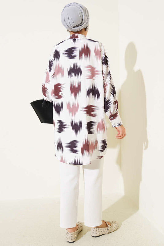 Brush Patterned Wrist Cuff Shirt Brown