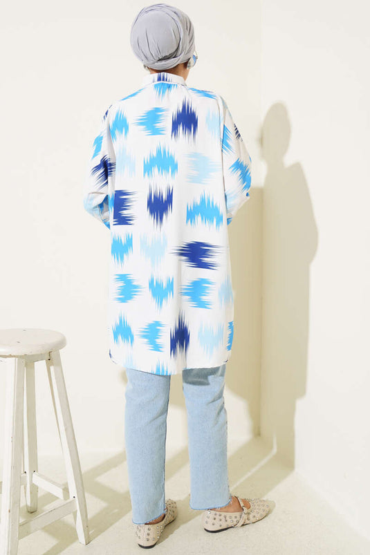 قميص أزرق منقوش بفرشاة معصم