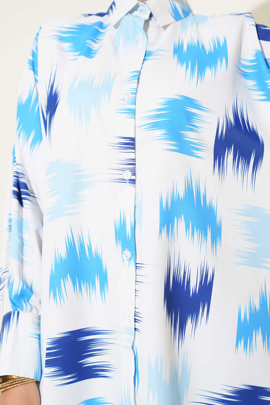 قميص أزرق منقوش بفرشاة معصم