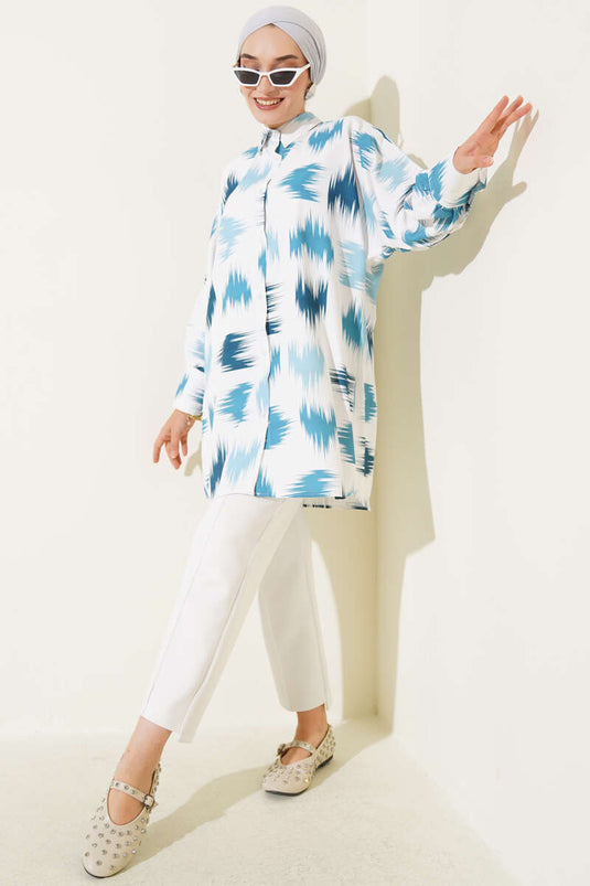 قميص معصم منقوش بالفرشاة بلون النعناع