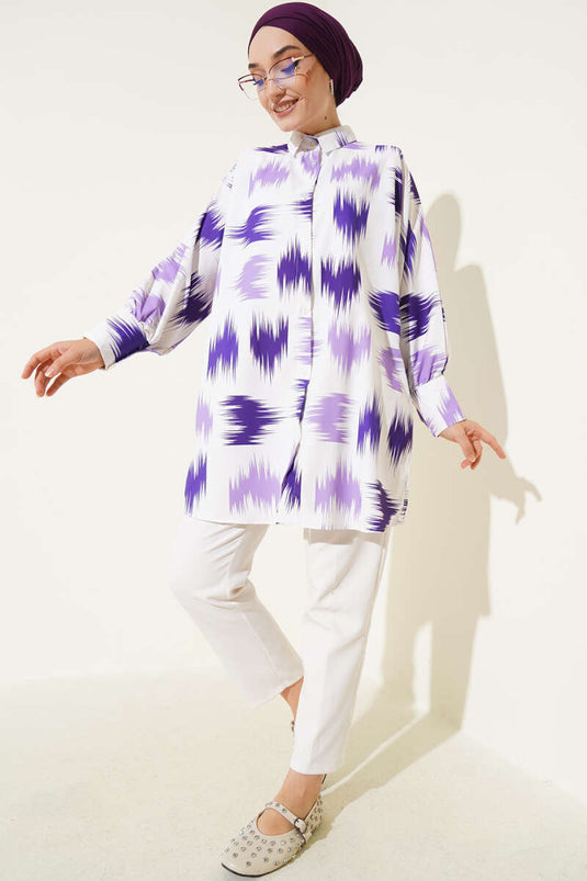 Hemd mit Bündchen und Pinselmuster Lila