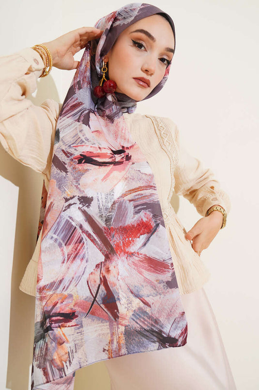 Brush Patterned Soft Scarf Dark Brown