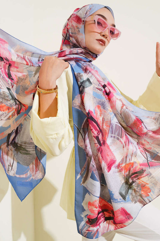 Brush Patterned Soft Scarf Indigo