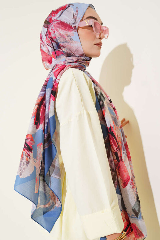 Brush Patterned Soft Scarf Indigo