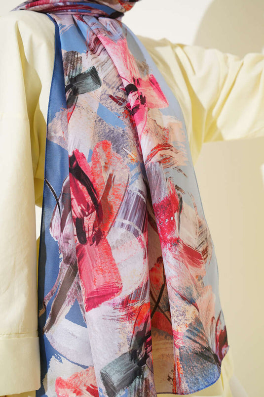 Brush Patterned Soft Scarf Indigo