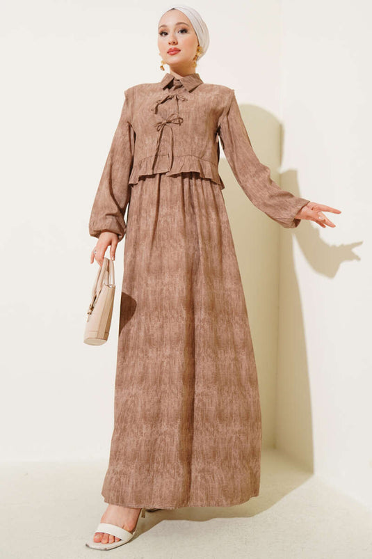 Robe boléron à volants et lien en corde camel