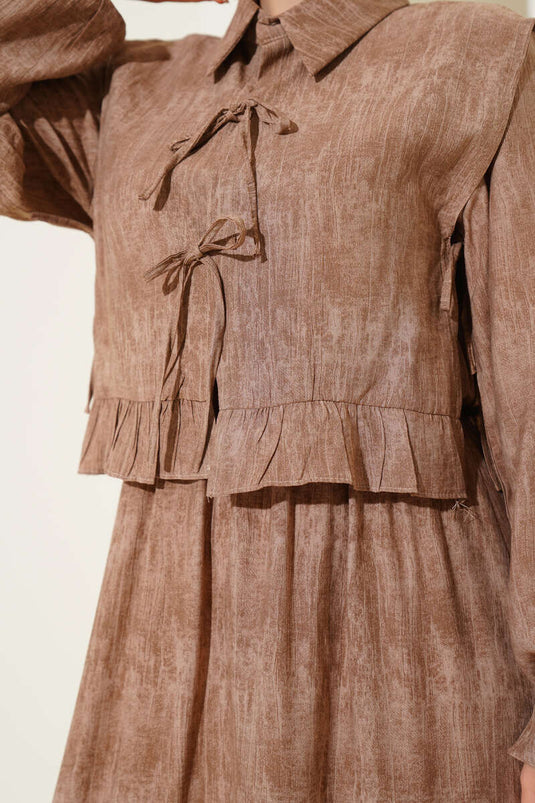 Robe boléron à volants et lien en corde camel