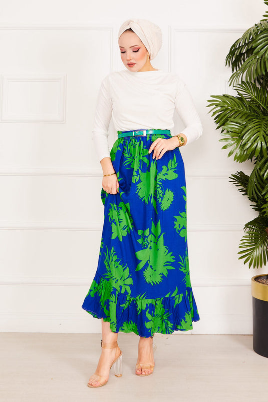 Ruffle Patterned Skirt Navy Blue