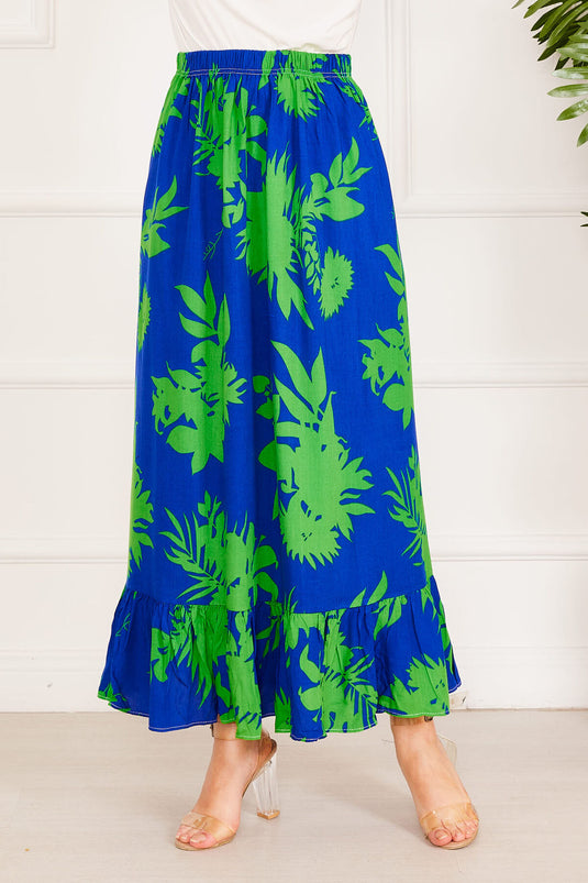 Ruffle Patterned Skirt Navy Blue