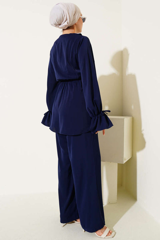 Fırfır Detaylı Bel Lastikli İkili Takım Lacivert