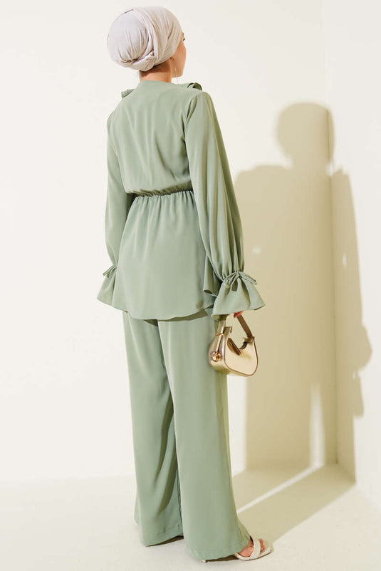 Ensemble deux pièces à volants et taille élastique, couleur menthe