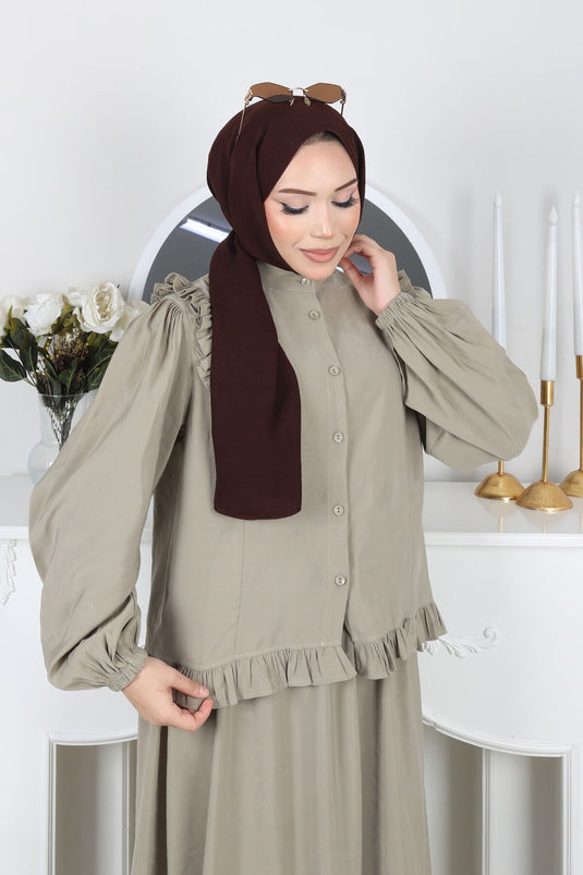 Set with Ruffled Detail, Buttoned Skirt, Mint