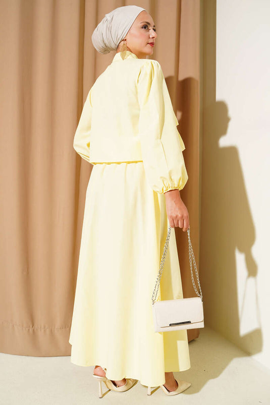 Ruffle Detailed Skirted Two Piece Suit Yellow