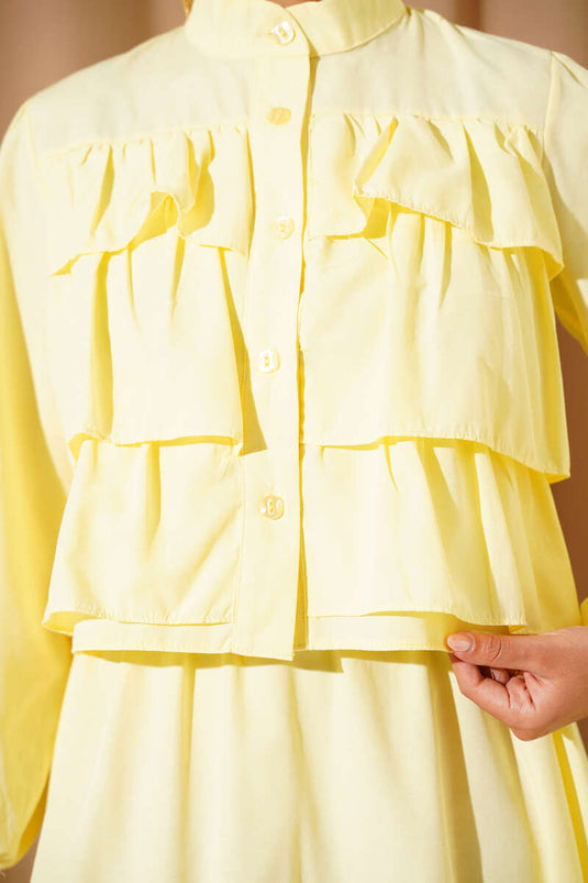 Ruffle Detailed Skirted Two Piece Suit Yellow