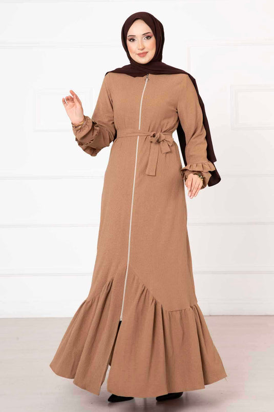 Fırfır Detaylı Ferace Camel