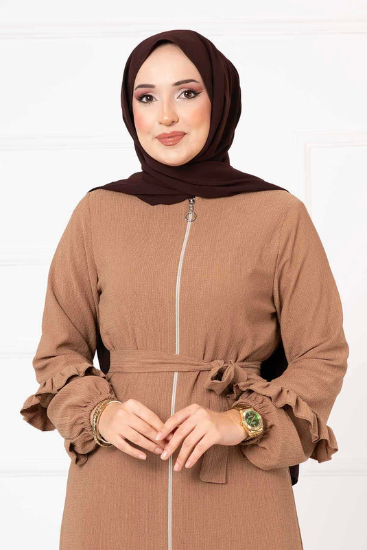 Fırfır Detaylı Ferace Camel