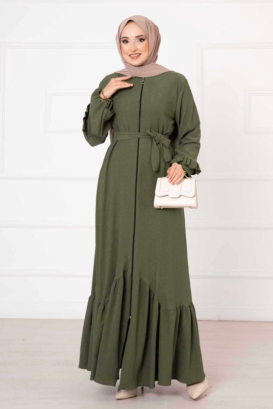 Fırfır Detaylı Ferace Haki