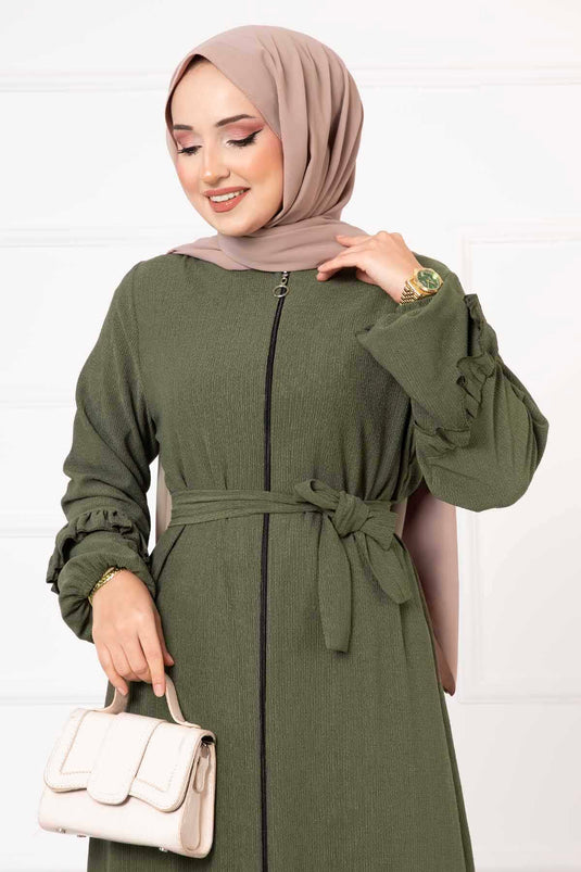 Fırfır Detaylı Ferace Haki