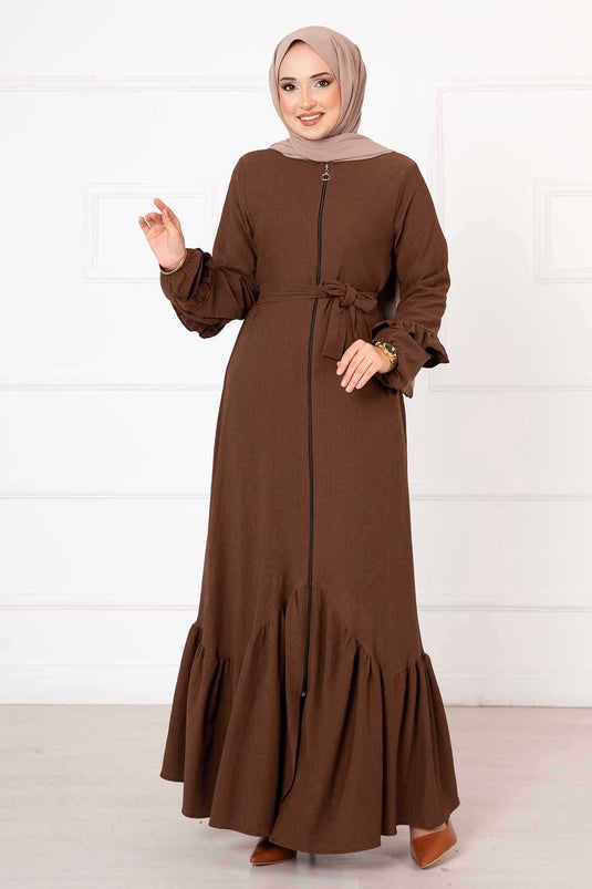 Fırfır Detaylı Ferace Kahve