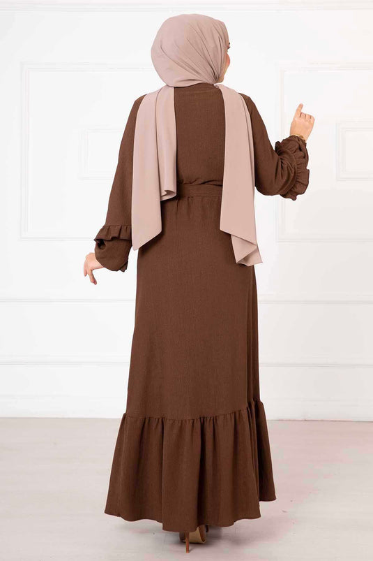 Fırfır Detaylı Ferace Kahve