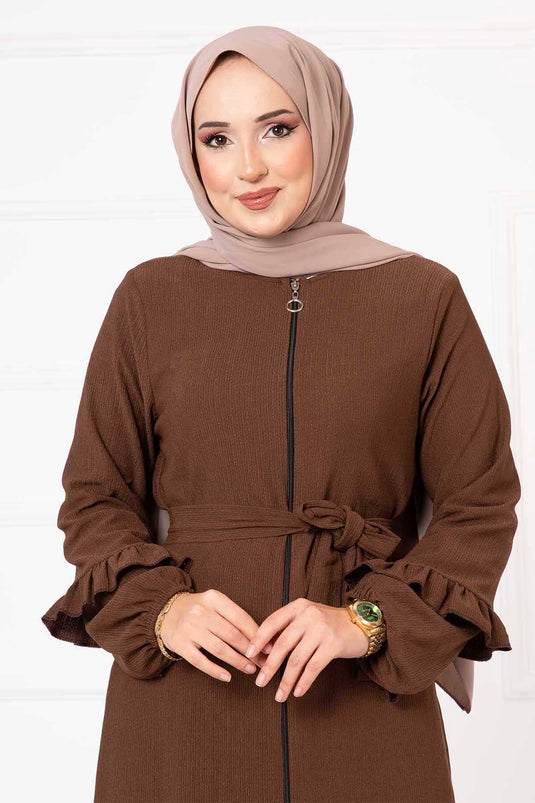 Fırfır Detaylı Ferace Kahve