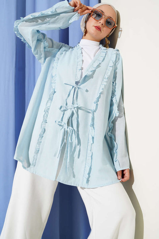 Fırfır Detaylı Kimono Bebe Mavi