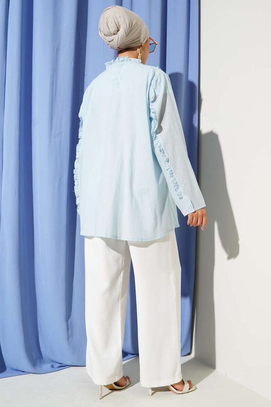 كيمونو أزرق فاتح بتفاصيل مكشكشة