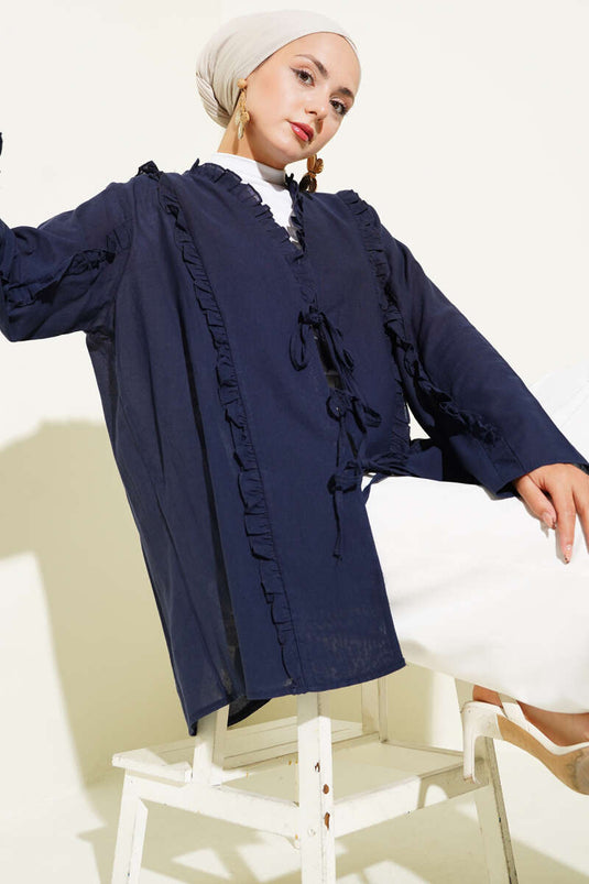 Kimono bleu marine à volants